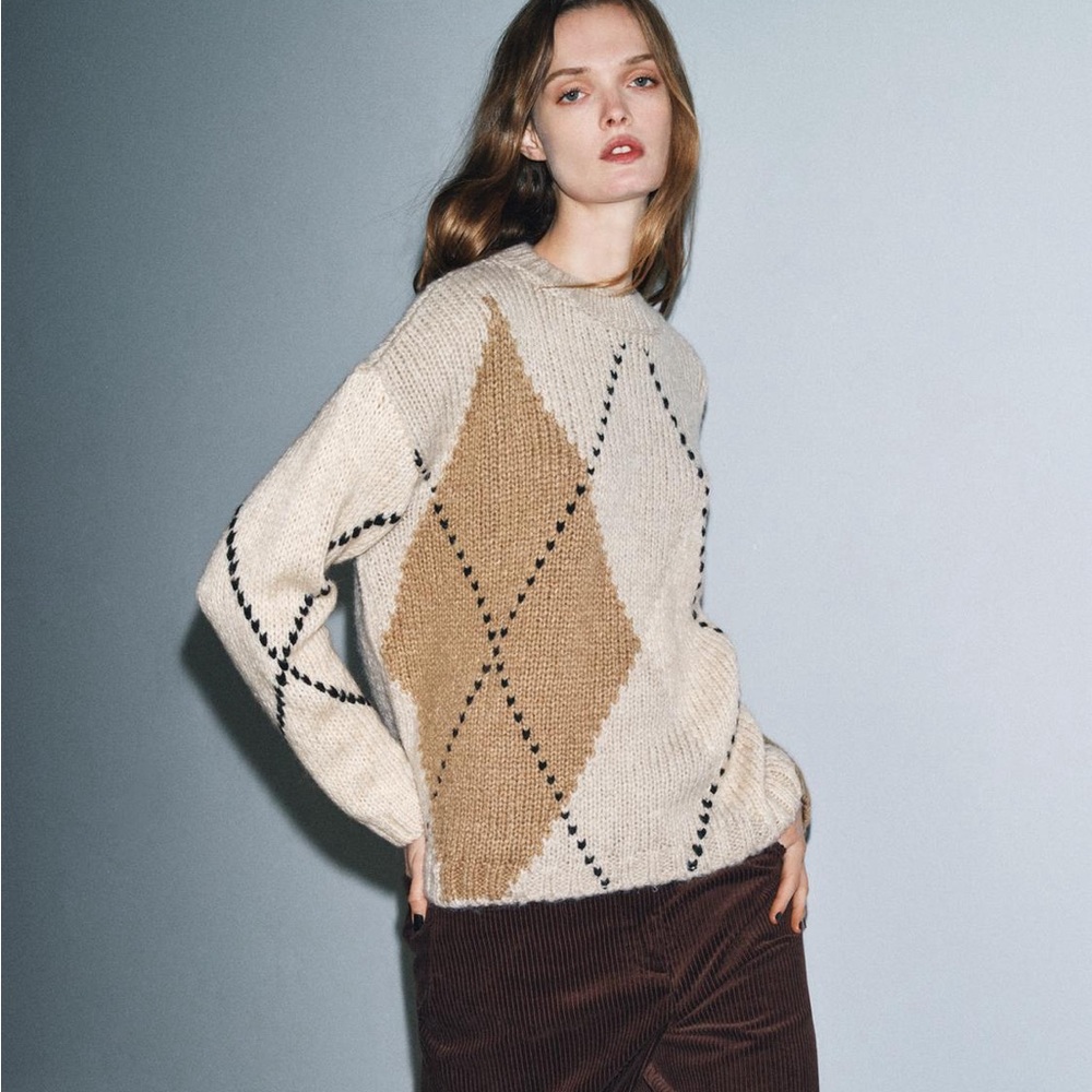 Zara DIAMOND KNIT JUMPER